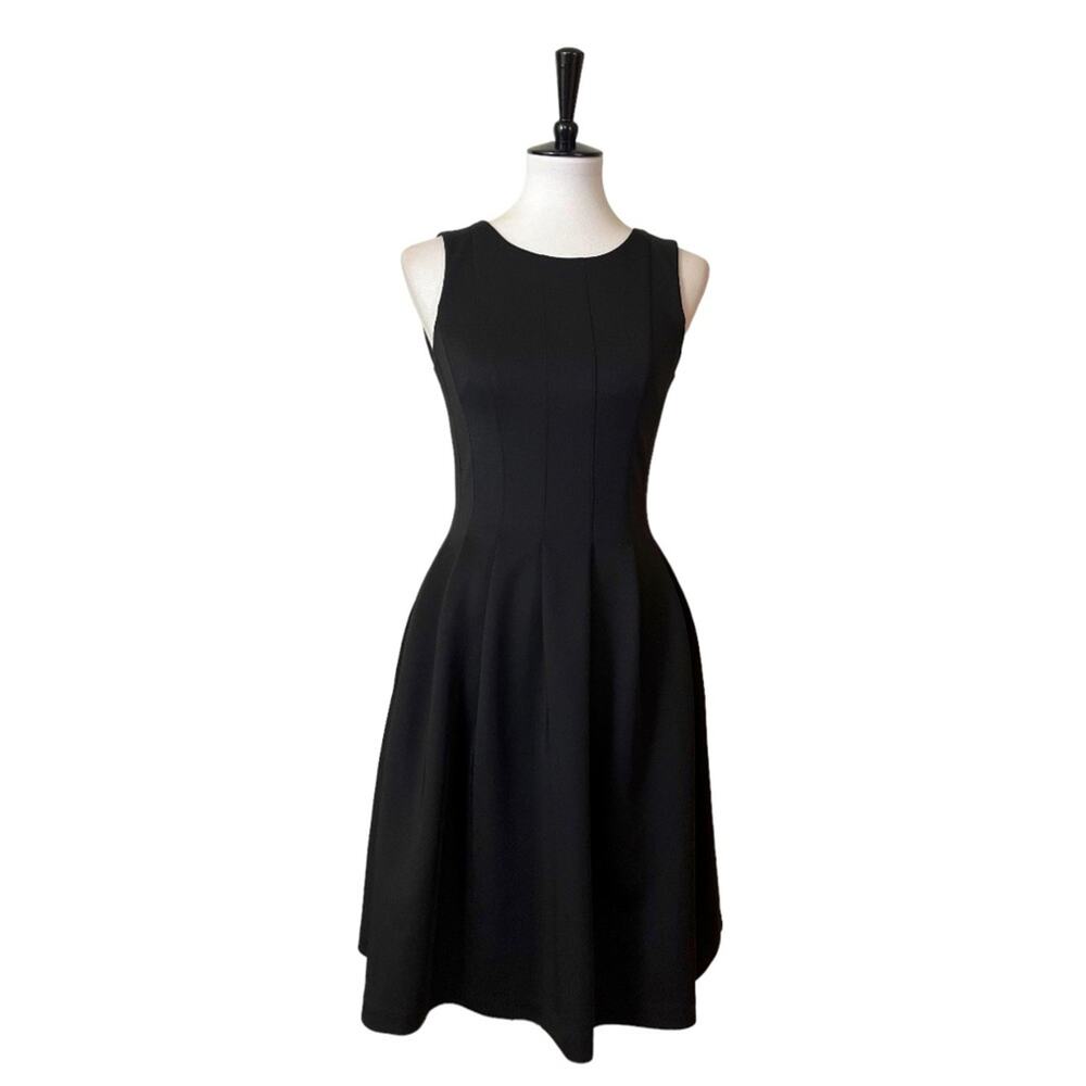 Calvin Klein Women’s Dress Fit Flare Scuba Sleeveless Pockets Black Size 2